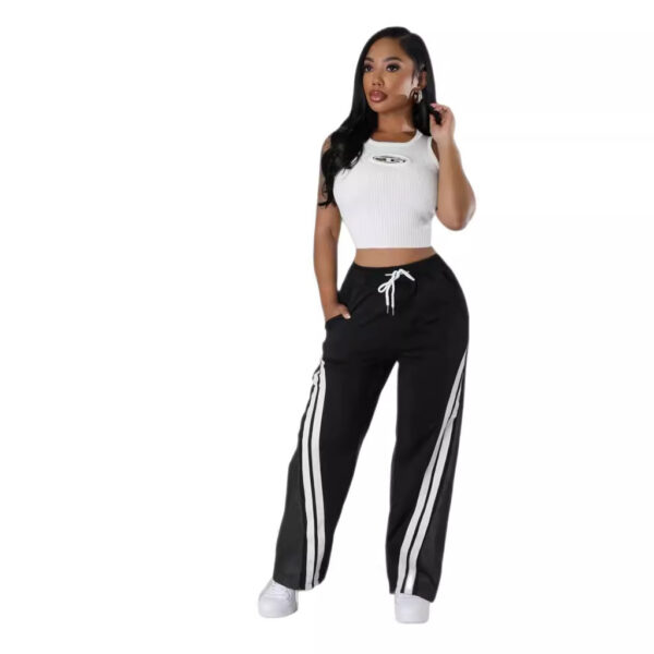 Versatile Contrast Color Diagonal Striped Waist-tight Sweatpants - Image 10