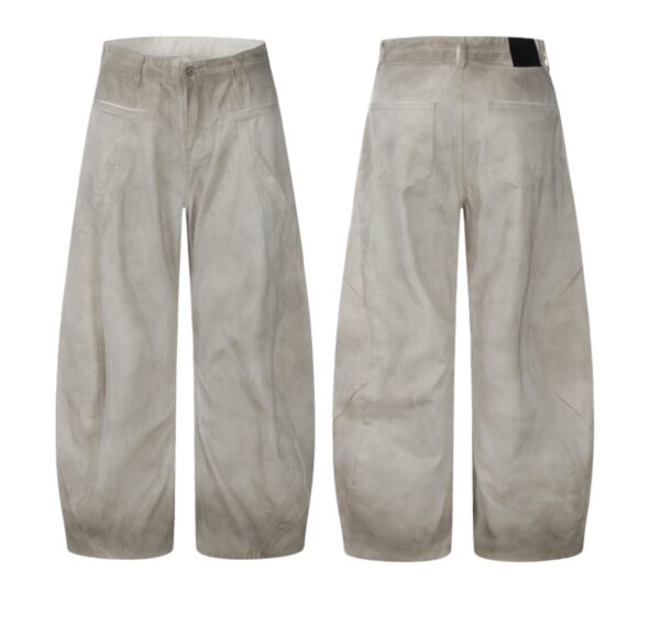 Retro Distressed Dirty White Wide Leg Pants Casual Trousers - Image 8
