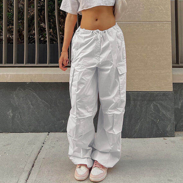 Casual Cargo Pants For Women Solid Color Drawstring Pocket Design Fashion Street Trousers Girls - Image 7