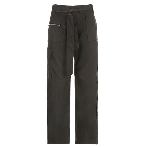 Lounge Pants Lace-Up Low Rise Asymmetric Pocket Loose Cargo Pants - Image 3