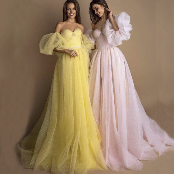 Evening Gown Tube Top Retro Lantern Sleeve Light Yarn - Image 7