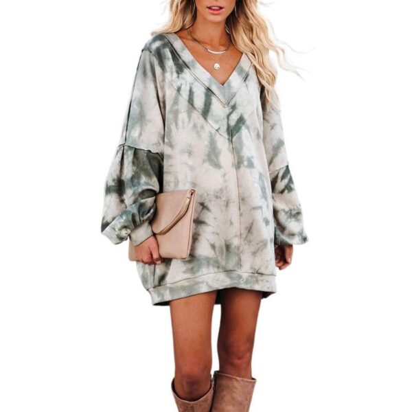 Tie-Dye Printed Long-Sleeved V-Neck Loose Casual Home Sweater - Image 4