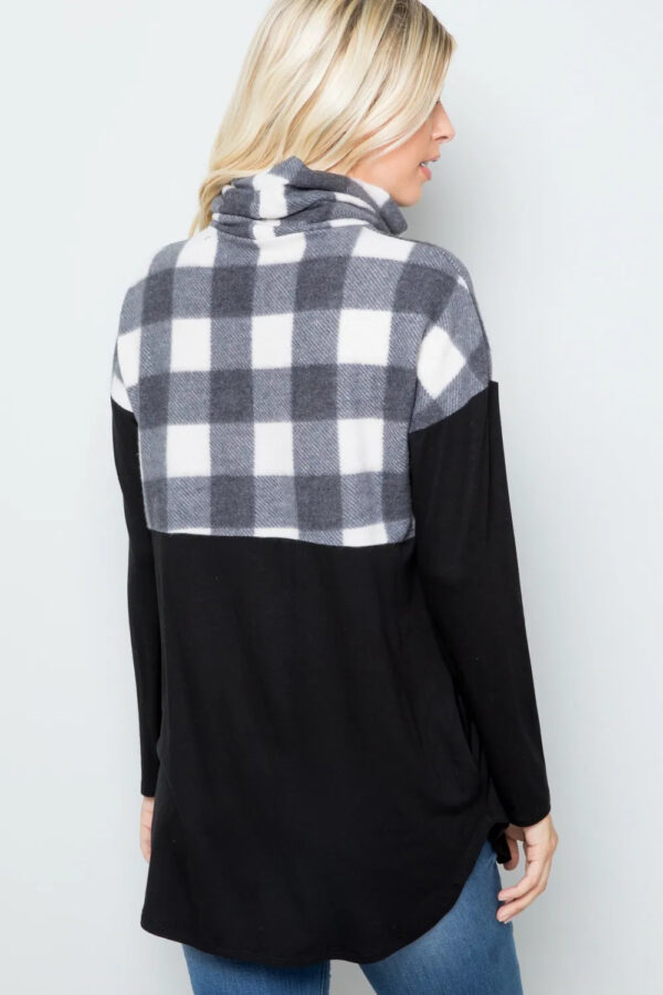 Celeste Full Size Pocketed Plaid Turtleneck Long Sleeve Blouse - Image 4