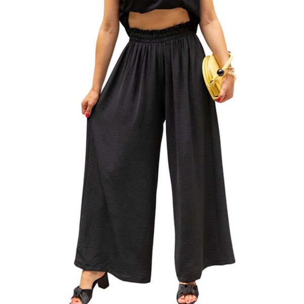 Women Trousers Solid Color Wide Leg High Waist Pants Casual Loose Pants - Image 5