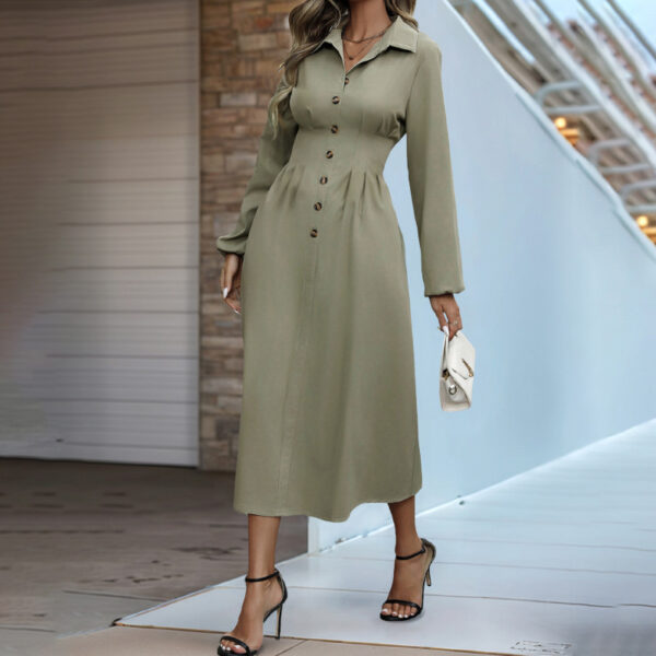 Cardigan Button Lapel Long Sleeve Dress - Image 2