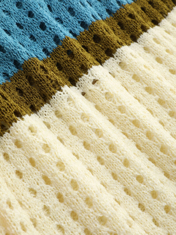 2023 Contrasting Color Stitching Long -sleeved Hollow Sweater Short Waist Knit Sweater - Image 4