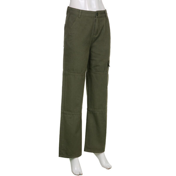Casual Straight Solid Color Pocket Panel Cargo Trousers - Image 3
