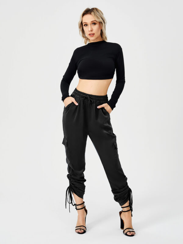 Women's Satin Jogger Pants Casual High Waist Long Lounge Pant Trousers With Pockets - Image 9