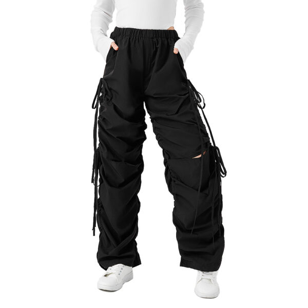 Street Drawstring Hole Casual Loose Wide Legs Cargo Pants - Image 8