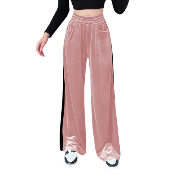 Suede Waistband Versatile Vertical Splicing Straight Trousers - Image 5