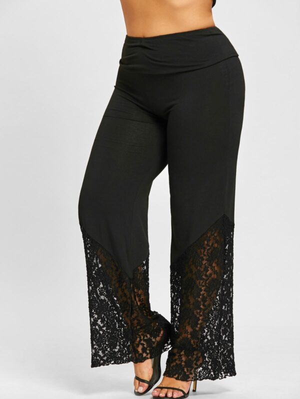 Plus Size Women's Casual Stitching Lace Plump Girls Wide-leg Pants - Image 3
