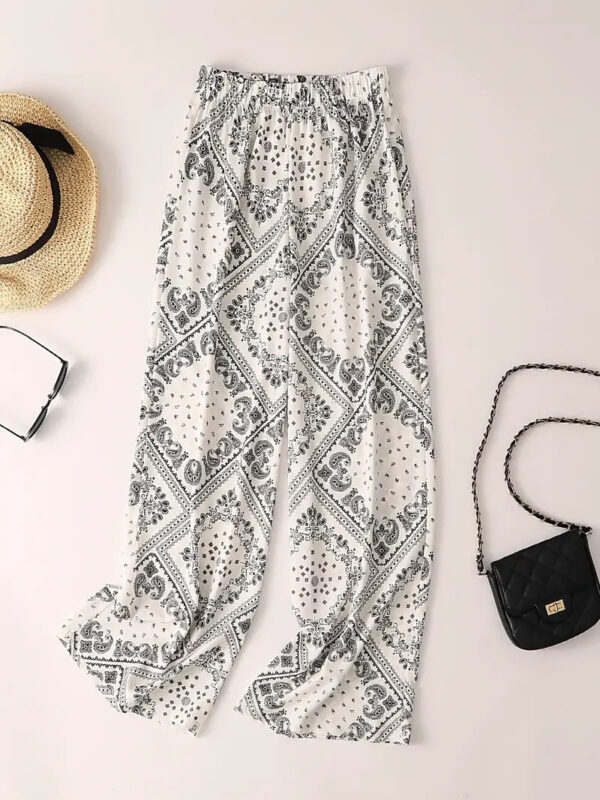 Women's Paisley Scarf Print Wide Leg Bohemian Casual Loose Pants - Image 3