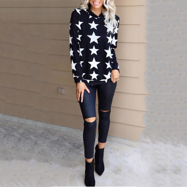 Hooded Long Sleeve Loose Sweatshirt with Pentagram - Image 3