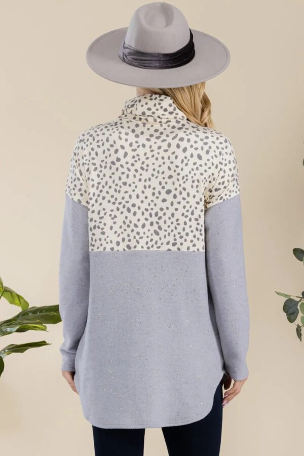 Celeste Full Size Curved Hem Printed Turtleneck Long Sleeve Blouse - Image 4