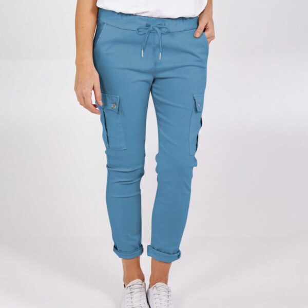 Casual Cargo Pants With Pockets Solid Color Drawstring Waist Pencil Trousers For Women - Image 6