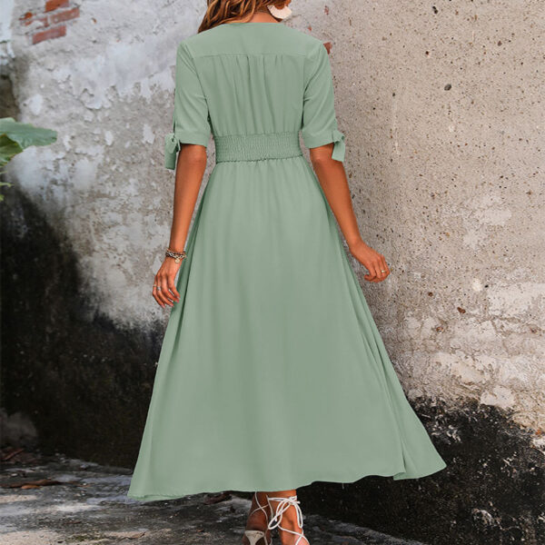 High Waist Smocking Buckle V-neck Women's Dress - Image 2
