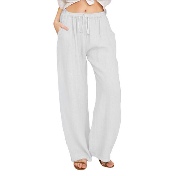 Soft Casual Drawstring Tie Trousers Summer Elastic Waist Loose Jogger Pants With Pockets - Image 4