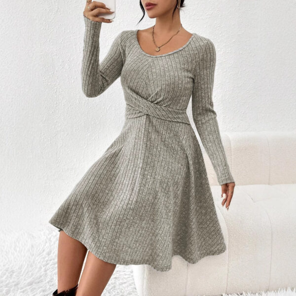 Sunken Stripe Long Sleeve Dress Top For Women - Image 6