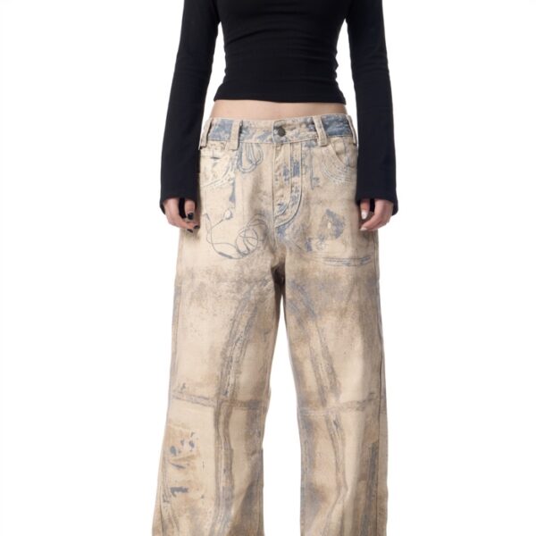 Retro 3D Printing Laser Full Printed Washed Jeans - Image 5