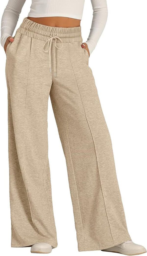 Women's Solid Color Casual Wide Leg Drawstring Elastic Waist Sweatpants - Image 5