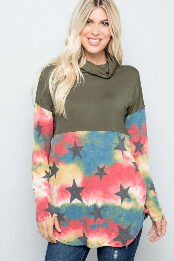 Celeste Full Size Tie-Dye Star Print Long Sleeve Blouse - Image 4