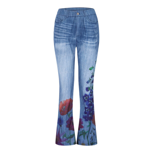 Imitation Jeans Plus Size Women's Casual Pants Floral Thin Trousers - Image 8