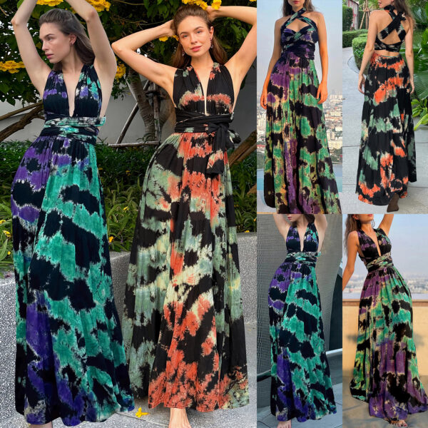 Tie-dye Sling Backless Dress Women's Strap