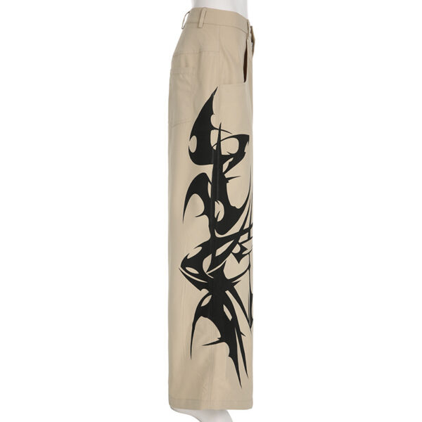 Street Print Color Contrast Loose Low Waist Casual Woven Pants - Image 2