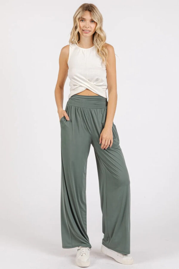Mittoshop Stretch Banded Waist Wide Leg Pants With Pockets - Image 5