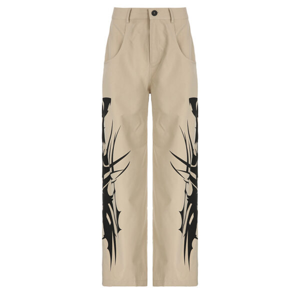 Street Print Color Contrast Loose Low Waist Casual Woven Pants - Image 4