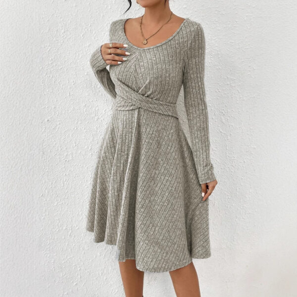 Sunken Stripe Long Sleeve Dress Top For Women - Image 2