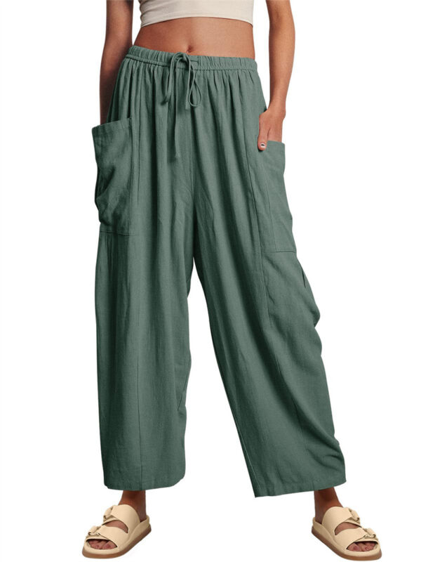 Fashion Wide Leg Pants Summer Loose Elastic High Waist Pleated Trousers Solid Color Womens Clothing - Image 5