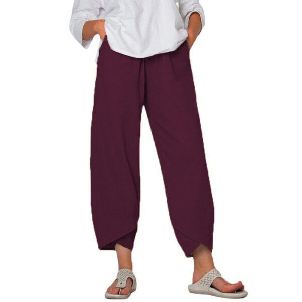 Cotton And Linen Wide Leg Pants Solid Color High Waist Loose Casual Trousers For Women - Image 3