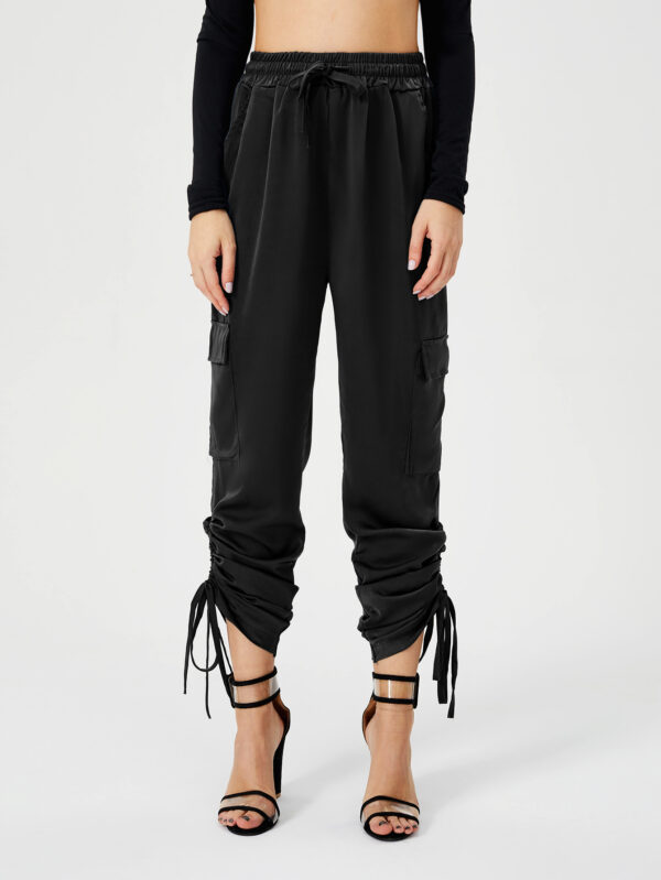 Women's Satin Jogger Pants Casual High Waist Long Lounge Pant Trousers With Pockets - Image 3