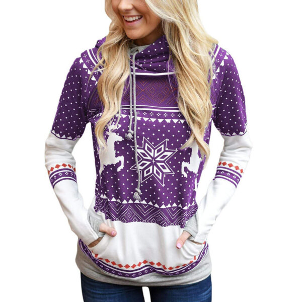 Long Sleeve Hooded Casual Sweater Women With Printed Pockets - Image 4