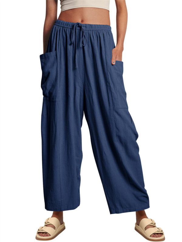 Fashion Wide Leg Pants Summer Loose Elastic High Waist Pleated Trousers Solid Color Womens Clothing - Image 2
