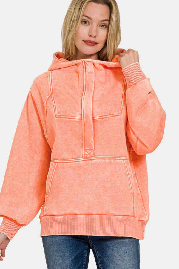 Zenana Acid Wash Fleece Kangaroo Hoodie - Image 2