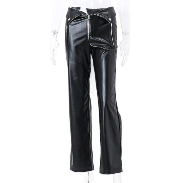 High Waist Straight Loose Wide Leg Casual Pants Leather Pants - Image 5