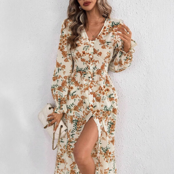 Flower Floral Print Slit Dress Female - Image 4