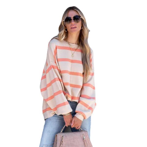 Women's Fashion Striped Printed Long Sleeve Casual Loose Top - Image 5