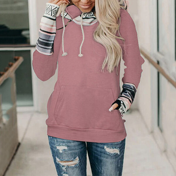 Women's Printed Stitching Thickened Versatile Hooded Sweater - Image 2
