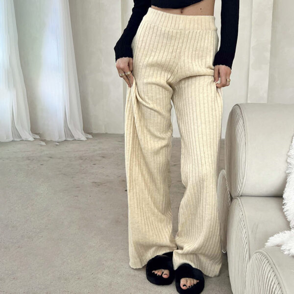 European And American Solid Color Line Knitted Casual Pants - Image 2