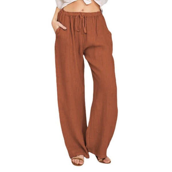 Soft Casual Drawstring Tie Trousers Summer Elastic Waist Loose Jogger Pants With Pockets - Image 6