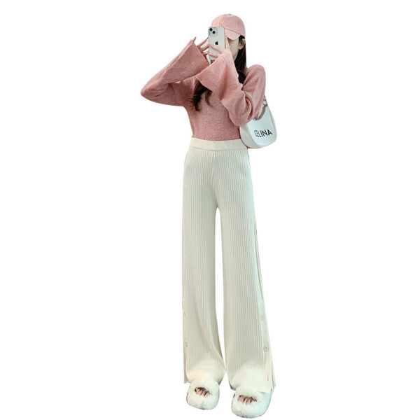 Knitted Wide-leg Pants Women's High Waist Straight Loose - Image 7