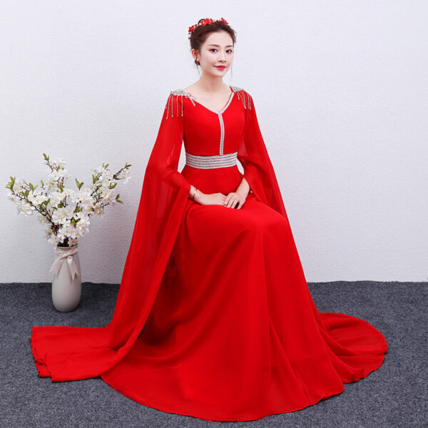 The Red Long Guzheng Performance Dress Is Elegant And Slim - Image 4