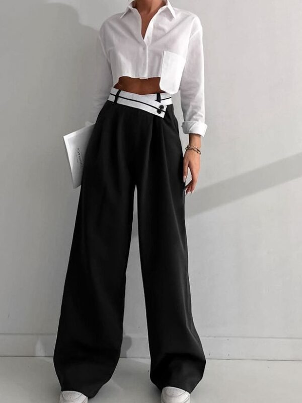 Commuter Color Suit Pants Women's Casual Drape Mop Pants Wide Leg Pants - Image 2