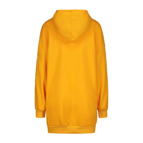 Long Sleeve Hollow Hole Pure Color Hooded Long Pullover Sweatshirt - Image 2