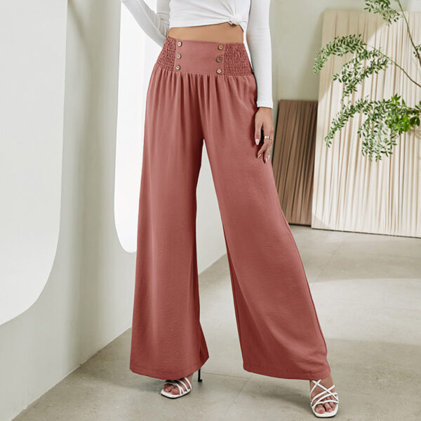 Fashion Straight Wide Leg Pants Elastic High Waist Casual Trousers For Women - Image 2
