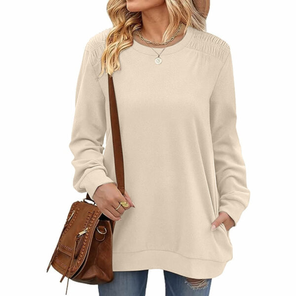 Fashion Long Sleeve Pullover Sweatshirt With Pockets Casual Loose Solid Color Top Womens Clothing - Image 10
