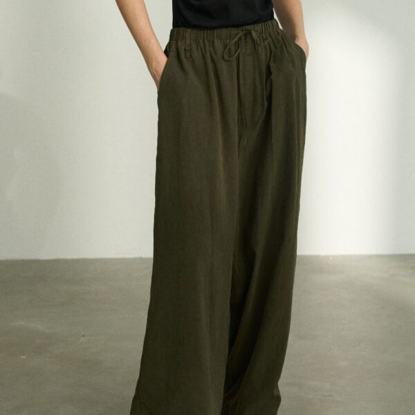 Design Elastic Waist Stone Washed Tencel Matte Casual Trousers